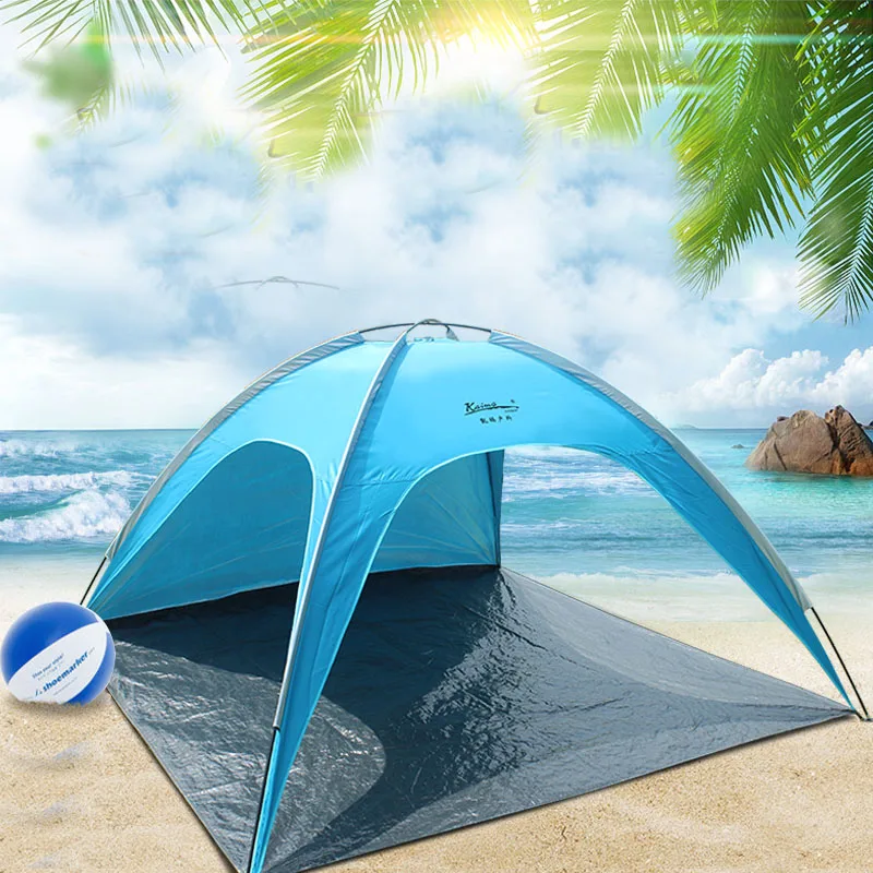 Kaima 2-3Persons Portable Ultralight Summer Beach Tent Foldable Outdoor Camping Pergola with 3open Doors Silver Coated Sunscreen