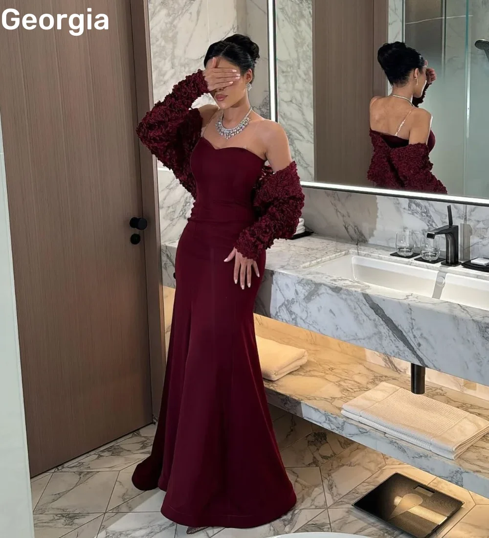 Burgundowa Dubajska Luksusowa Sukienka Wieczorowa Szyta na Miarę Dekolt w Serek Syrenka Sukienki Koktajlowe Długość Do Podłogi Falbany Zamek Błyskawiczny فستان حفلات الز