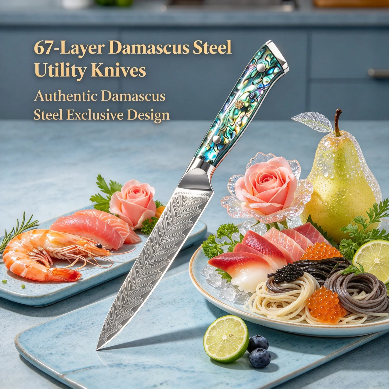 1PC,67 Layer Damascus Utility Knife Meat Slicing Knife Fruit Vegetable Knife Sashimi Knife Multi-function Kitchen Knife