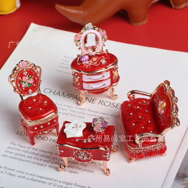 Metal hand-painted enamel color jewelry box crafts creative home vintage four-piece table ornaments