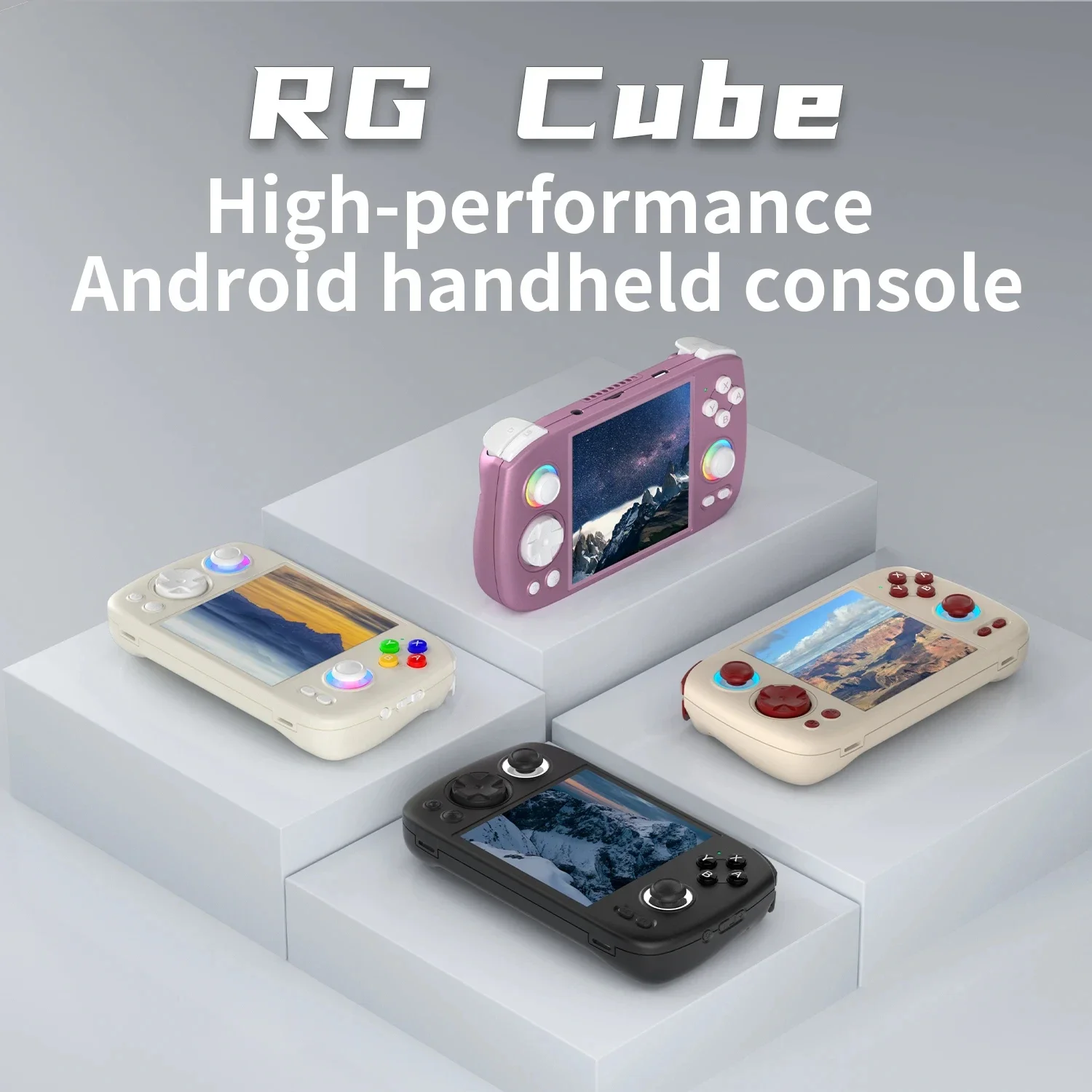 RG Cube Retro Handheld Game Console 64bit 3d Android Game Console 13 Unisoc T820 3.95 Inch IPS Screen Hall Joystick RGB lighting