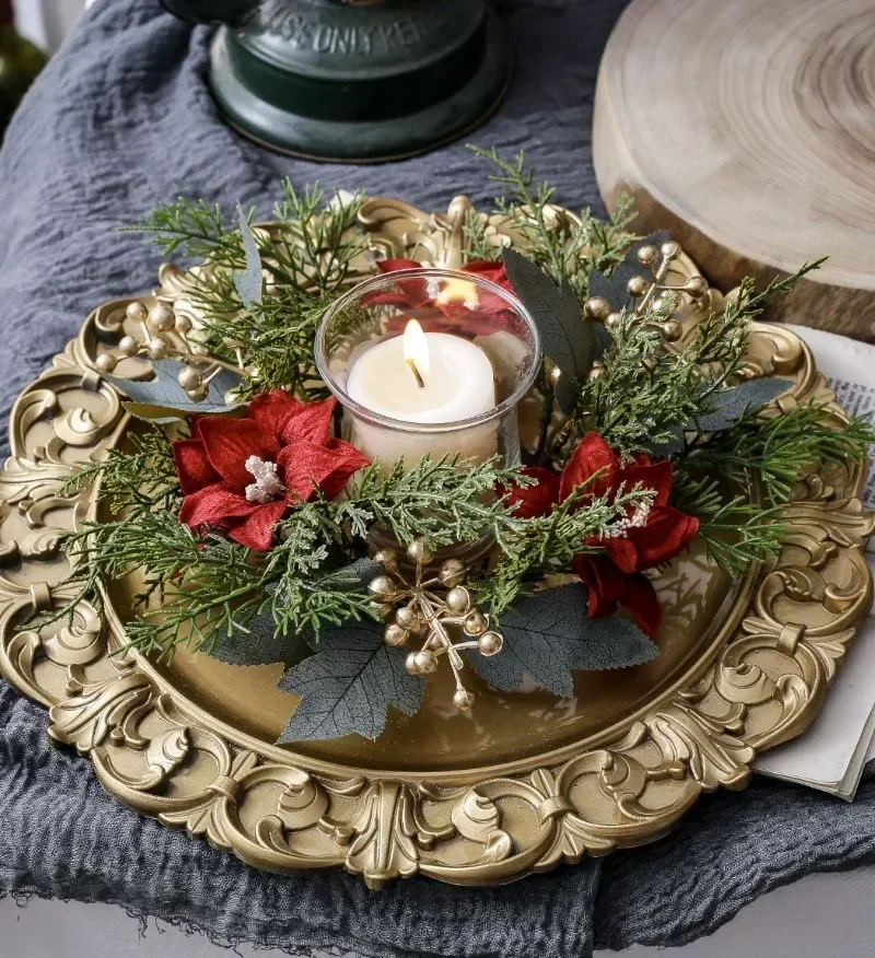 Christmas Candle Wreath Artificial Artificial Christmas Decoration Wreath Candle Holder Multifunctional Dining Table Centerpiece view 5
