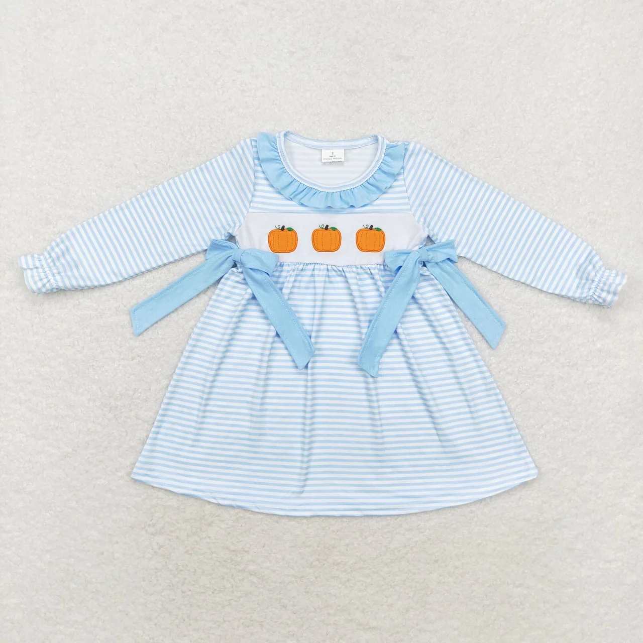 Wholesale Infant Toddler Long Sleeves Baby Girl Thanksgiving Embroidery Pumpkin turkey Stripes Flower Dress Kid Children Clothes