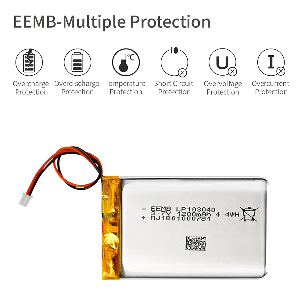 3.7V LP103040  Rechargeable Li-Po Battery 103454 With 2 Pins For GPS Tracker Bluetooth Speaker IoT IoT sensors