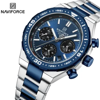 Naviforce Mode Horloge Voor Mannen Hoge Kwaliteit Luxe Roestvrij Staal Waterdichte Klassieke Quartz Polshorloges Mannelijke Grote Gezicht Klok