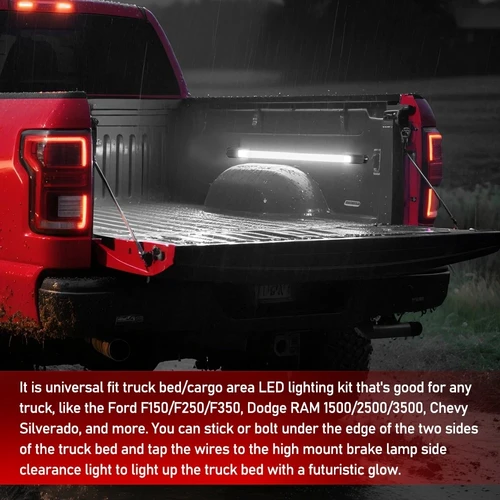 Imagen 2 del producto Kit de luces LED para cama de camión, 1 en 1, 2 en 1, 3 en 1, 66/132/198, Kit de iluminación para cama de camioneta LED blanca, caja de trabajo de carga trasera, barra de luz decorativa para parrilla