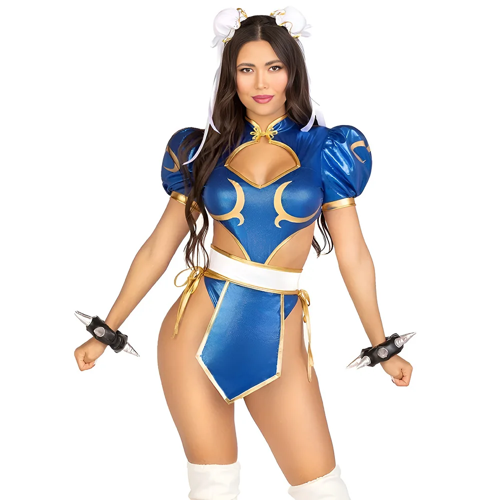 Spel Sf Rollenspel Vechter Chunli Chun Li Cosplay Street Cosplay Pruik Onlyfans Outfit Kungfu Halloween Fancy Sexy Jurk Feestpak