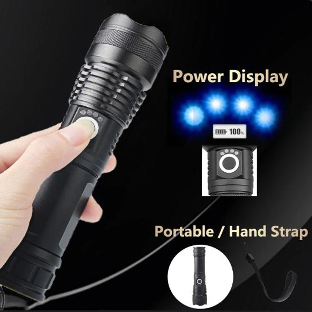 Imagem -03 - Lanterna Led ao ar Livre com Cabo Usb Zoom Telescópico 3000 Lumen P50 26650 Bateria Ipx5 Carregamento Searchlight