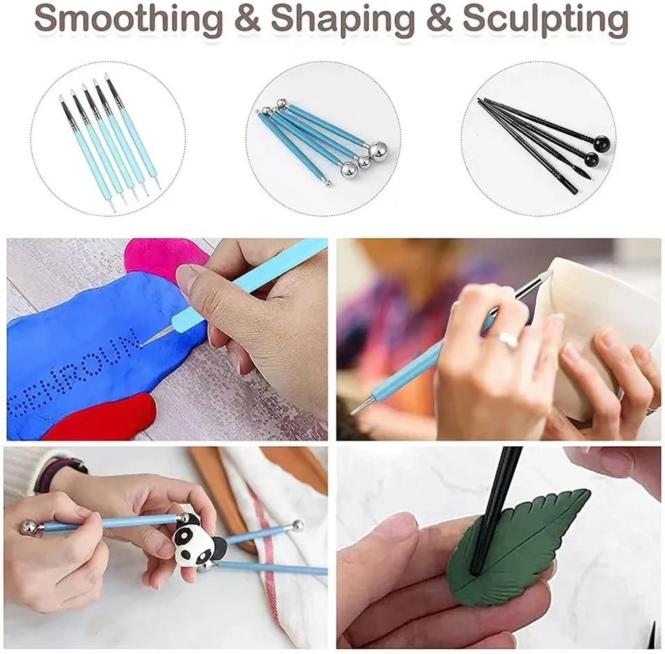 23PCS Art DIY Clay Tool cold potcelain polymer Clays molds Sculpting Carving Craft Tools for Brush Modeling ceramics & pottery