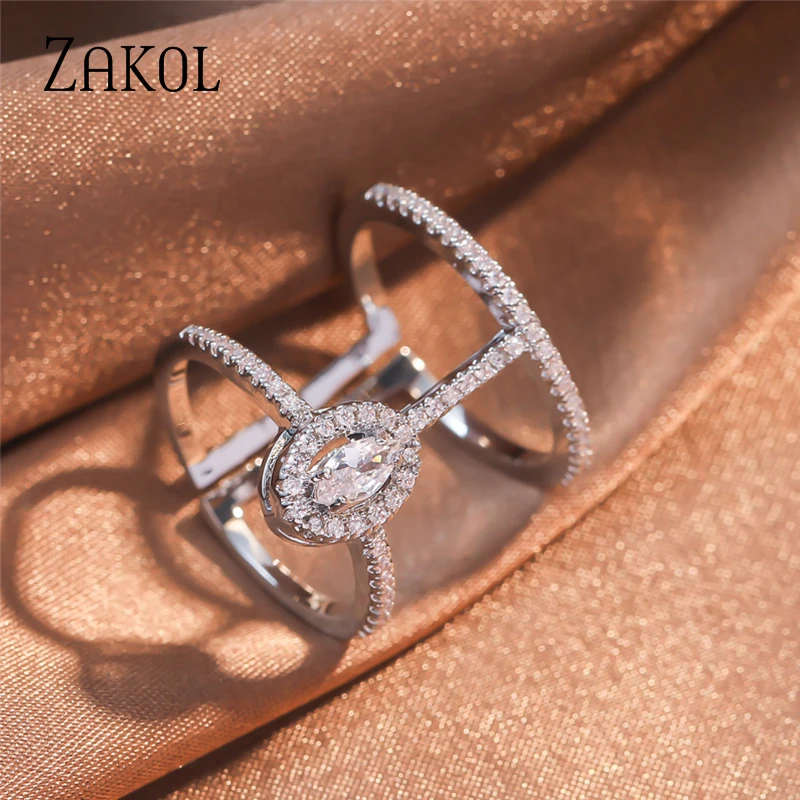 ZAKOL Fashion White قابل للتعديل حلقة مايكرو تمهيد مكعب زركونيا خواتم مفتوحة للنساء مجوهرات الحفلات