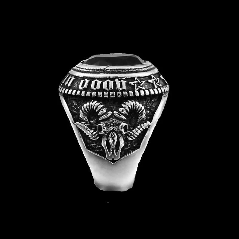 Black Stone God Eye Ring 316L Stainless Steel Jewelry Biker Punk Goat Ring