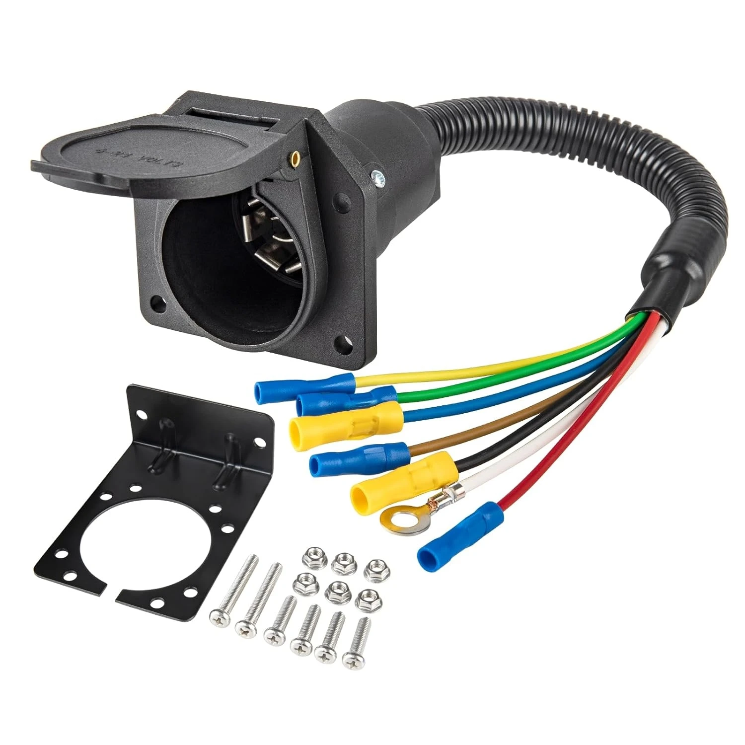 7 Way RV Trailer Light Connector Socket 7 Pin Wire Electrical Trailer Adapter Quick Converter with Mounting Bracket Quick-Instal