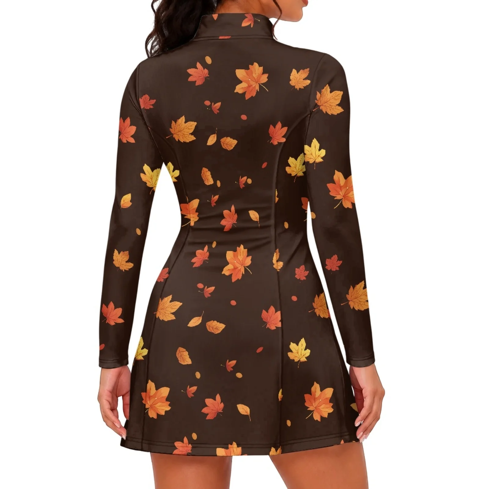 PENSTROLL Maple Leaf Tennis Dress 2 Piece Sets Romper Dress Breathable Long Sleeve Athletic Golf Dress for Summer Pickleball
