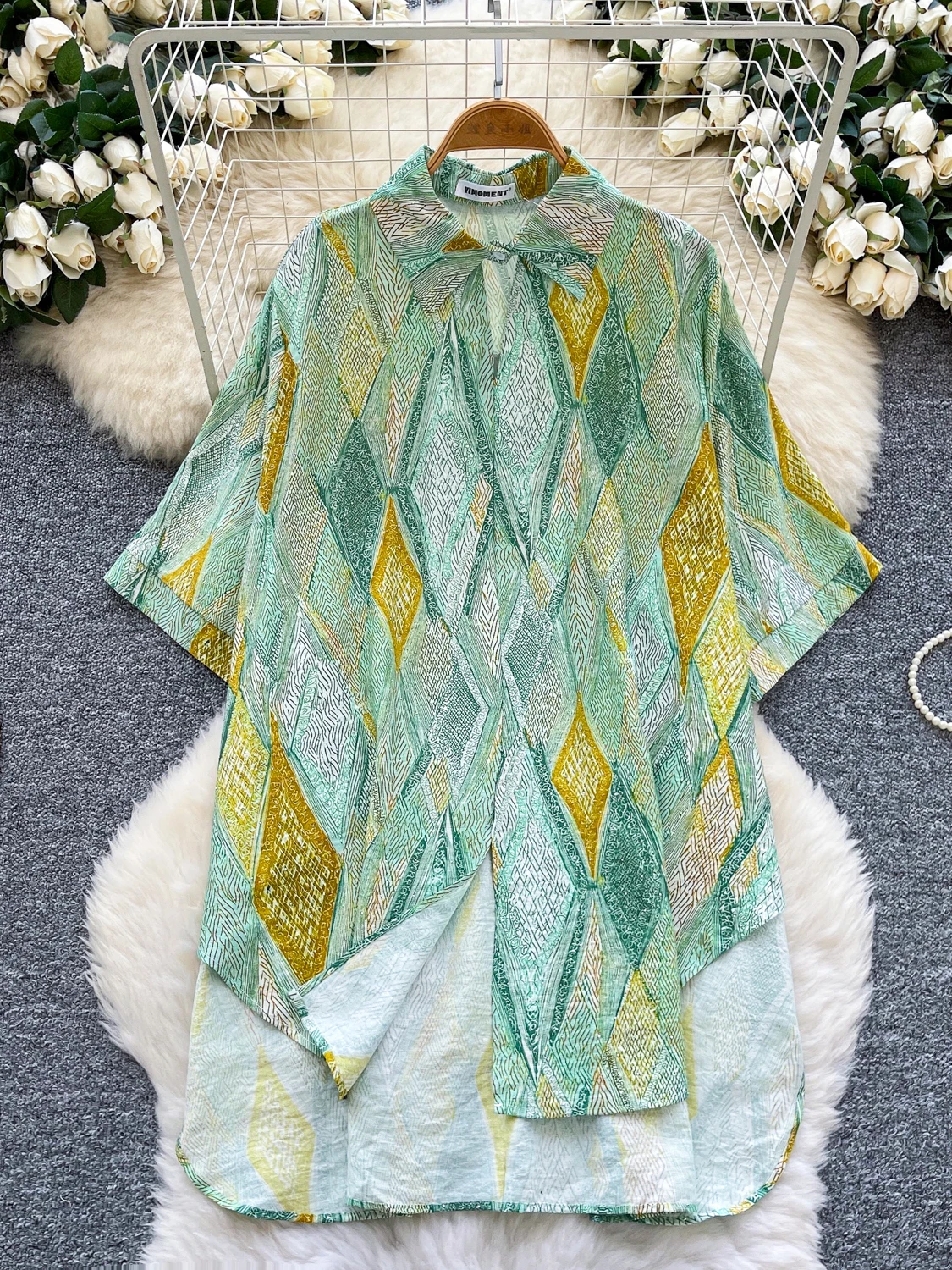 Laid-ba Sle نسائي فضفاض متعدد الاستخدامات مطبوع irt حاشية غير متماثلة كاجوال فضفاض مناسب من ألياف البوليستر ort Sve #2