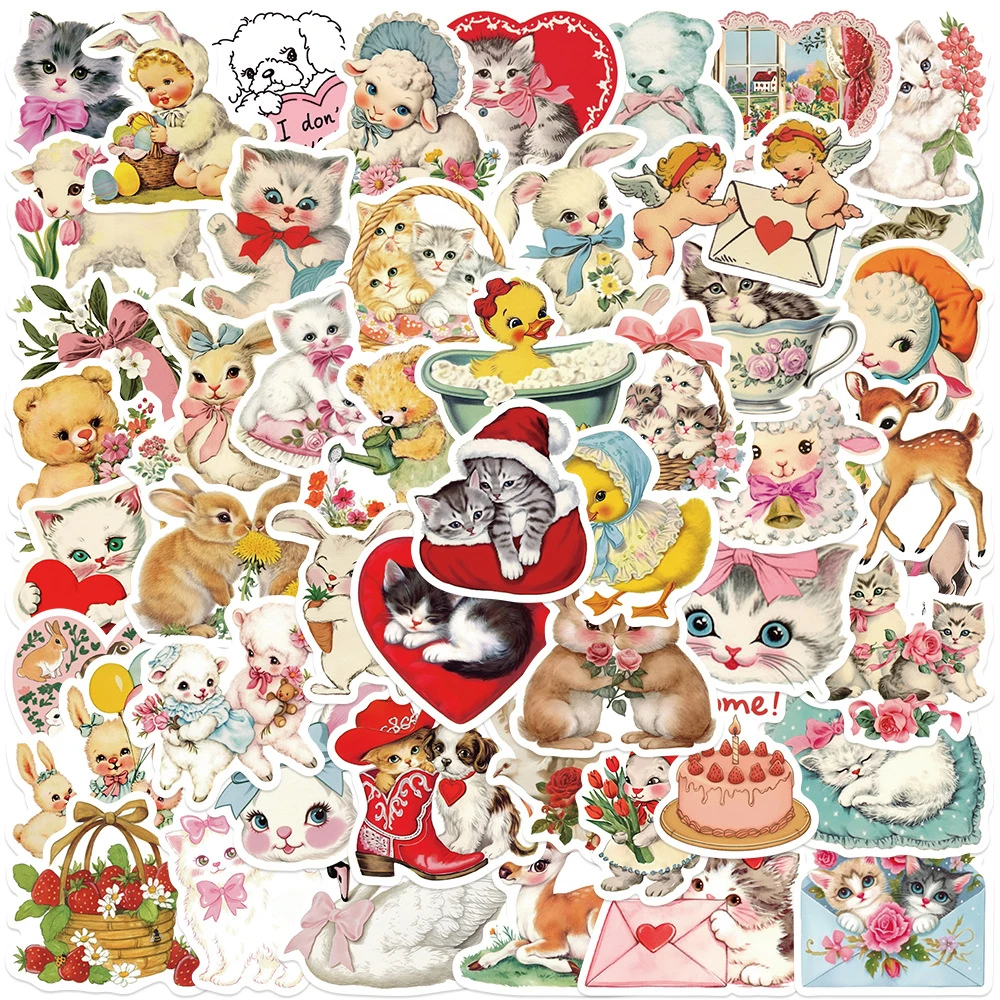 

10/30/50pcs Retro Cartoon Animals Stickers Cute Aesthtic Sticker Decoration Water Bottle Suitcase Phone Graffiti Decals Kids Toy