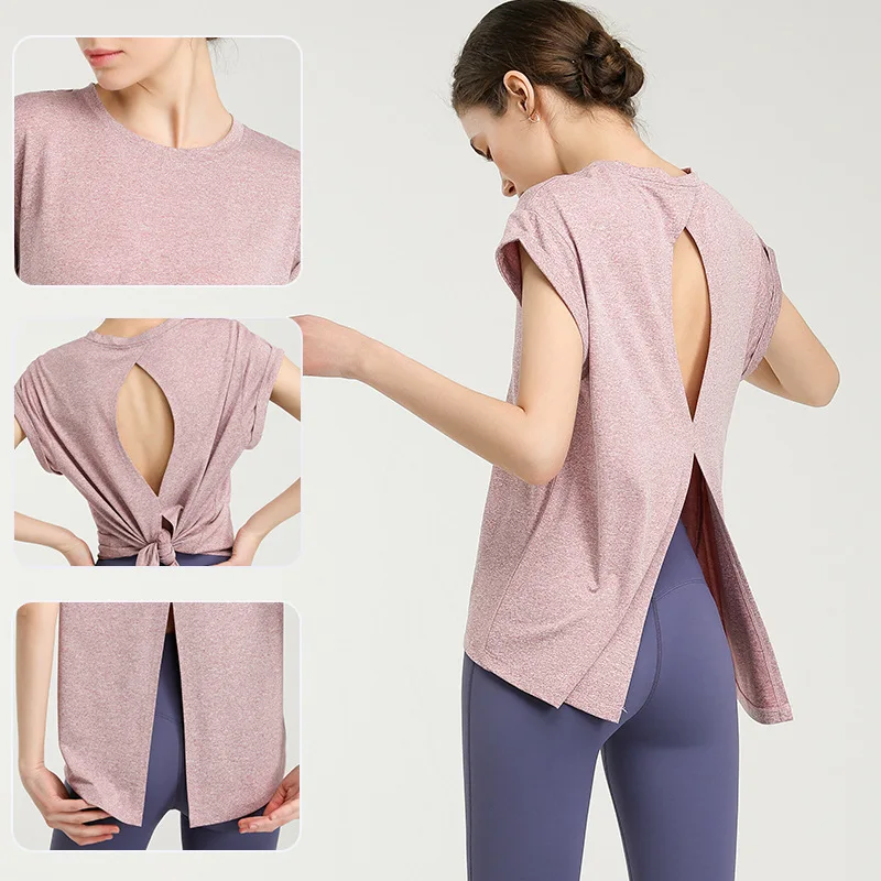 New Sports Overshirt Women's Fitness Sports Tank Top Slim Running Thin Hollow Out Backless Casual Sexy T Shirts Irregular Tops