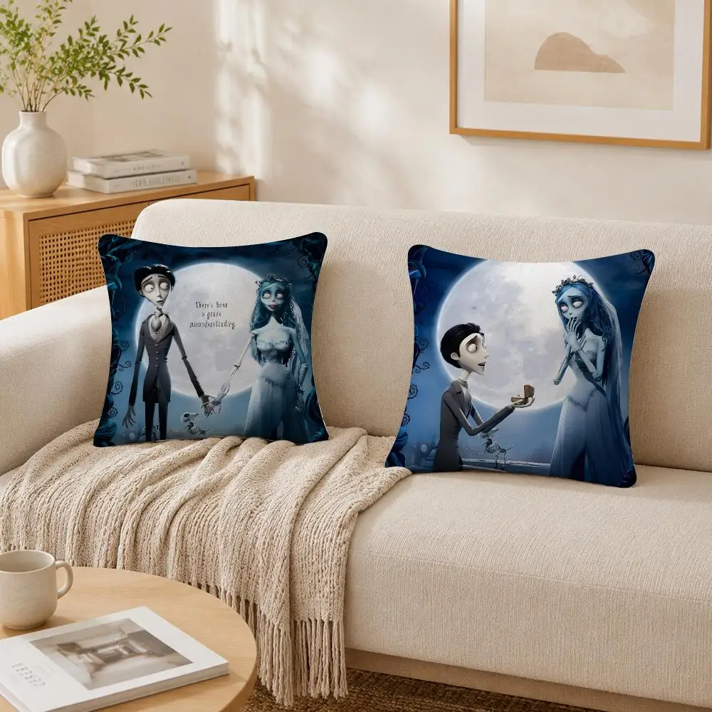 C-Corpse Bride Cartoon Anime Cushion Cover Plush Decorative Pillow Case With Hidden Zipper Cutecore Room Decor For Home