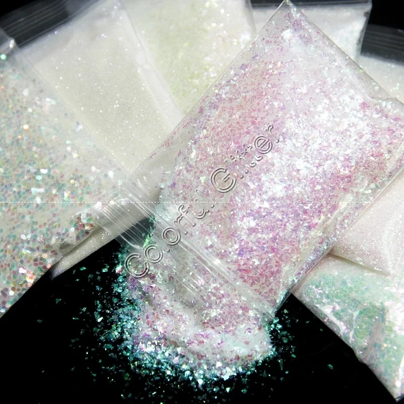 Iridescent Rainbow White AB Color Irregular Flake Mermaid Chunky Glitter Mix Sequin Sparkling Mirror Hexagon Shape Nail Art for