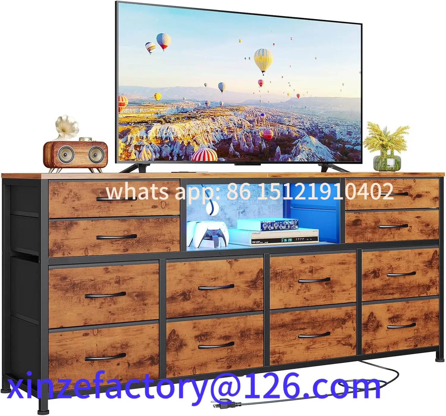 

Customizable LED TV Stand Dresser for Bedroom with Power Outlets, 55 inch Entertainment Center