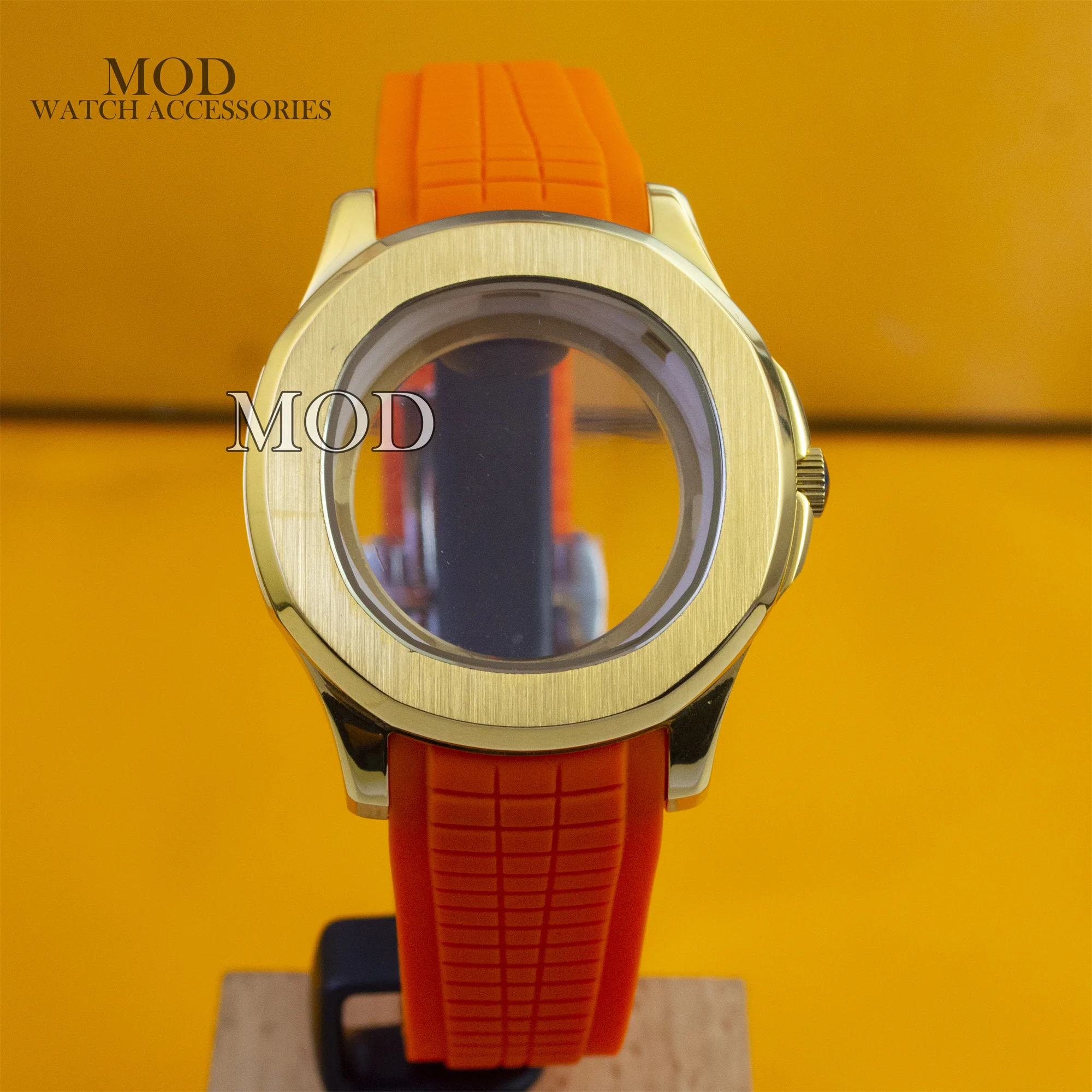 

NH35 Case PVD Gold Stainless Steel Watch Case Rubber Strap Bracelet Sapphire Glass for NH35 NH36 Movement Nautilus AQUANAUT MOD