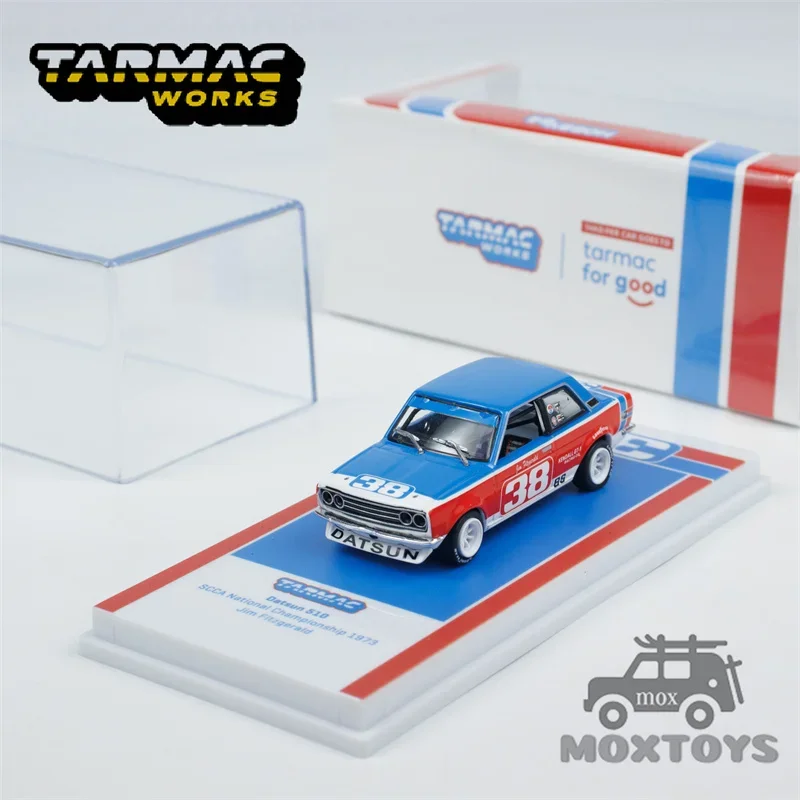 Tarmac Works 1:64 Datsun 510 SCCA National Championship 1973 Red and Blue#38 Diecast Model Car