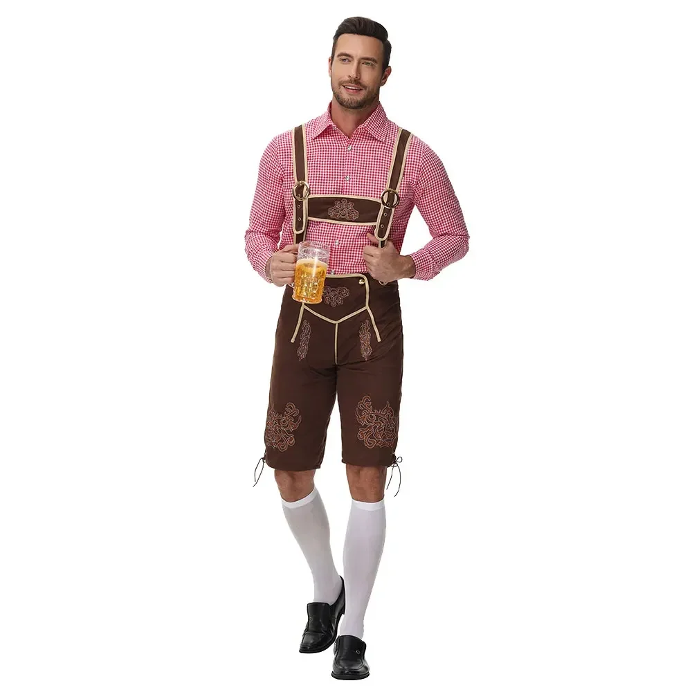 قميص رجالي ذو مربعات لمهرجان البيرة الألمانية وسراويل حامل البيرة مجموعة ملابس بافارية تقليدية زي رقص حديث #3