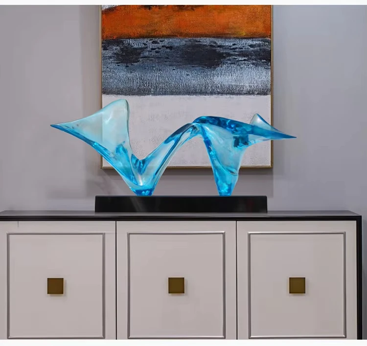 

*m Customized Brand Home Office Art Sculptures-Abstract Design Transparent Resin Artistic Irregular Shape Holiday Gift