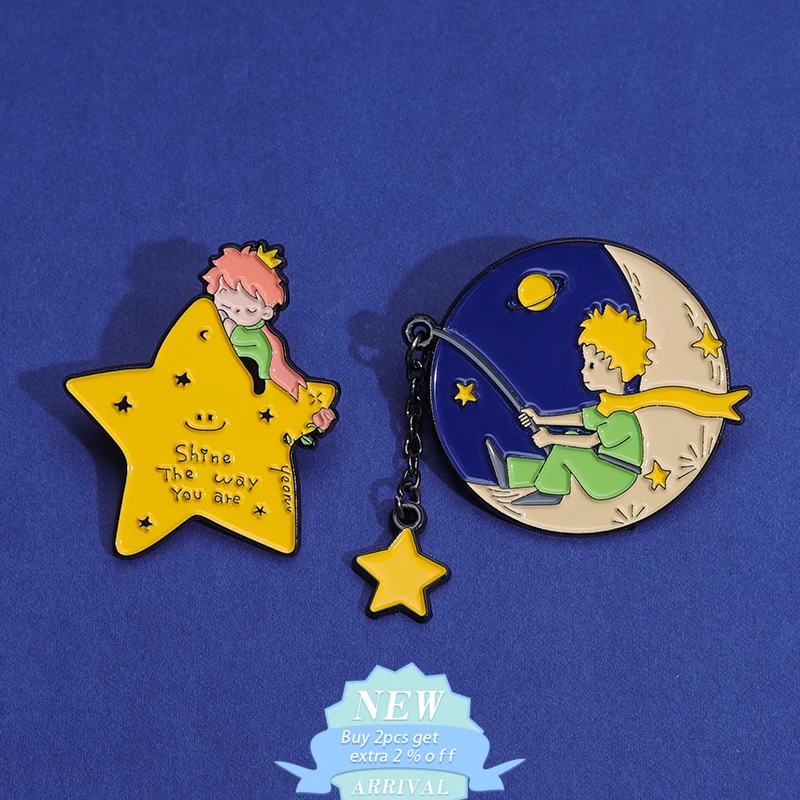 Planetary Boy Enamel Pin Custom Rose Fox Star Moon Badge Boat Brooch Jewelry Lapel Hat Bag For Kid Women'S Gifts Wholesale