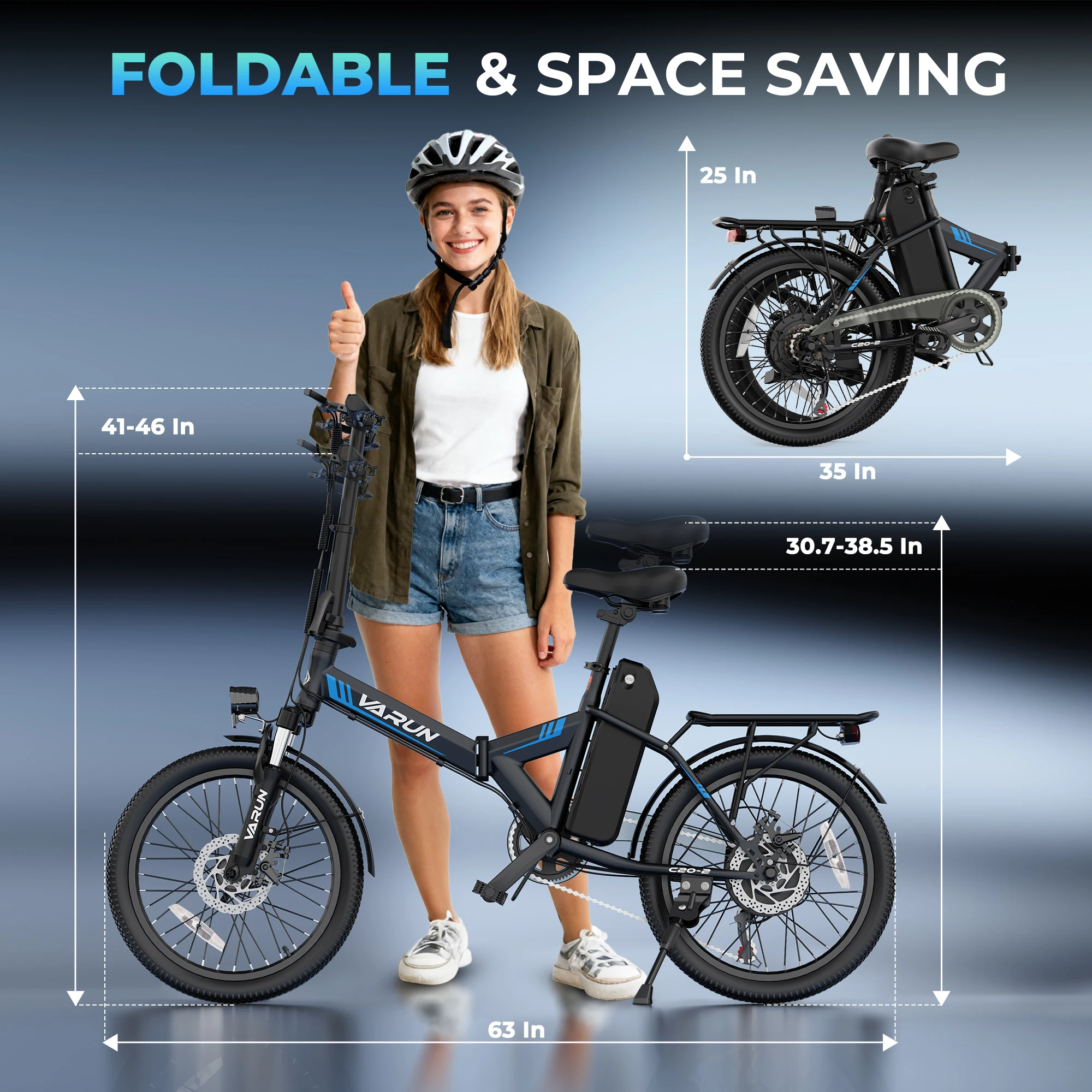 دراجة كهربائية Varun C20-2 للبالغين، طاقة ذروة 500 وات، بطارية 36 فولت 7.8 أمبير في الساعة، دراجة إلكترونية للمدينة مقاس 20 بوصة، 20 ميجابكسل في الساعة، دراجة كهربائية UL2849، ضمان لمدة سنة واحدة #6