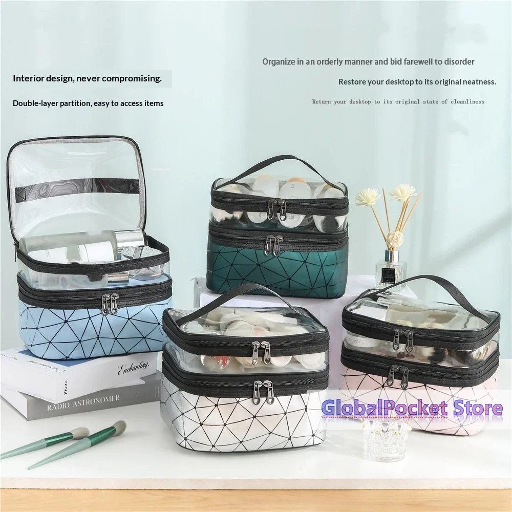 [TG823]Double-layer Portable Large Capacity Makeup Bag Handheld Travel Waterproof