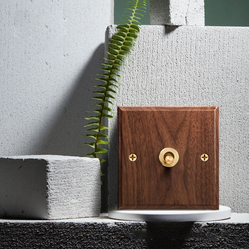 Black Walnut Switch And Socket Solid Wood Toggle Panel Vintage Style One Open Double Control Beech Solid Wood Wall Switch