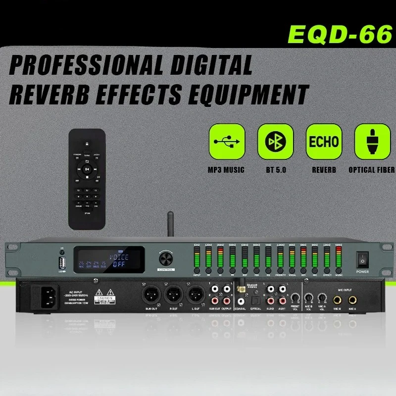 EQD-66 Professional Home Pre-Stage Effector Microphone KTV Digital Reverb USB Bluetooth Howling Kara Processor
