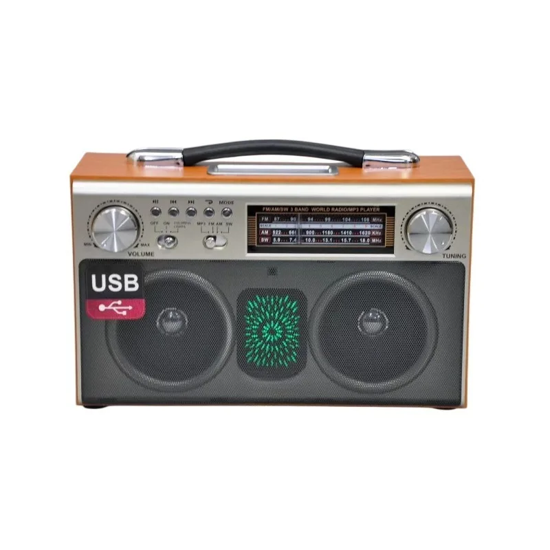 Two-Channel Stereo FM Radio, Desktop Bluetooth Speaker with Charging, Wooden Audio Case