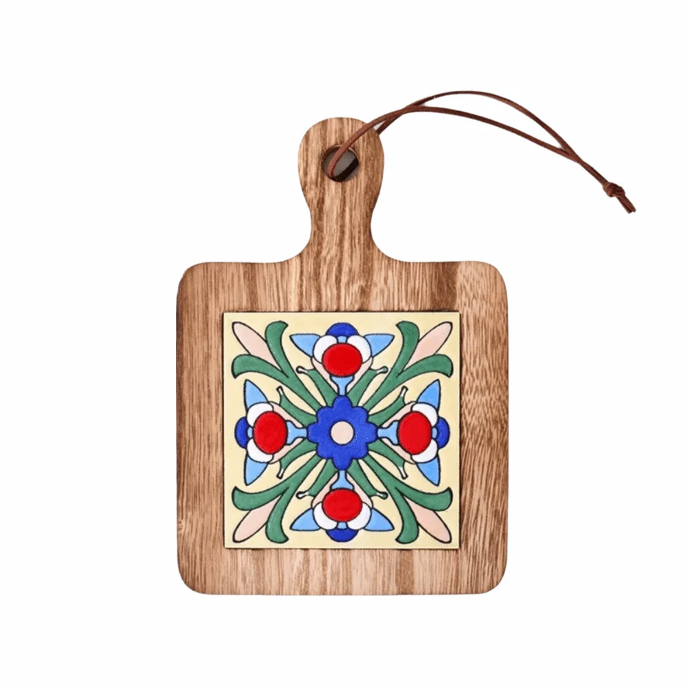 Japanese Style Heat Resistant Solid Wood Coaster Retro Square Wood Ceramic Tile Floral Protective Casserole Mat Tea Time