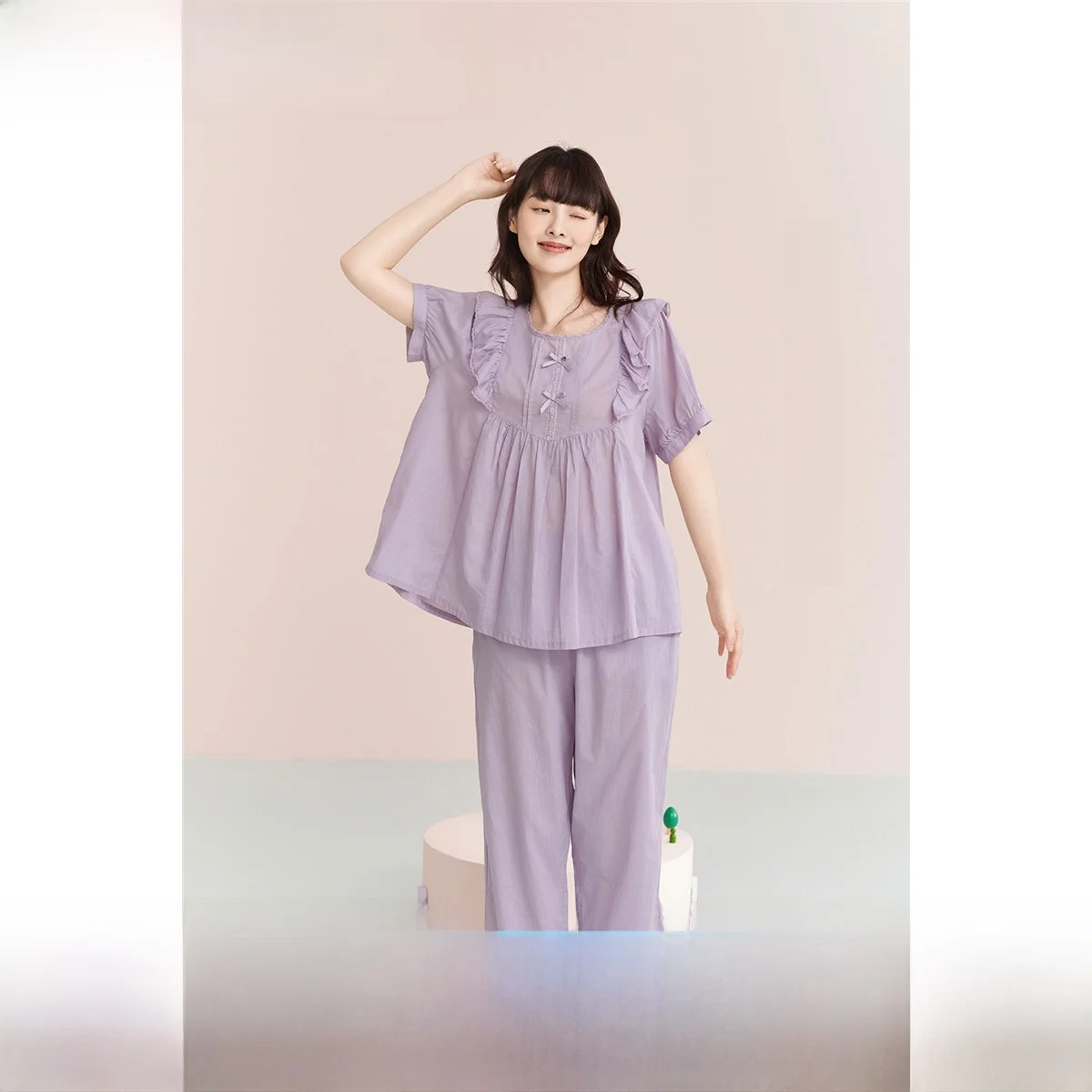 princ-sle-spwear-women's-summer-cotton-pajamas-ort-sve-round-ne-long-pants-home-clothes-soft-cotton-gauze