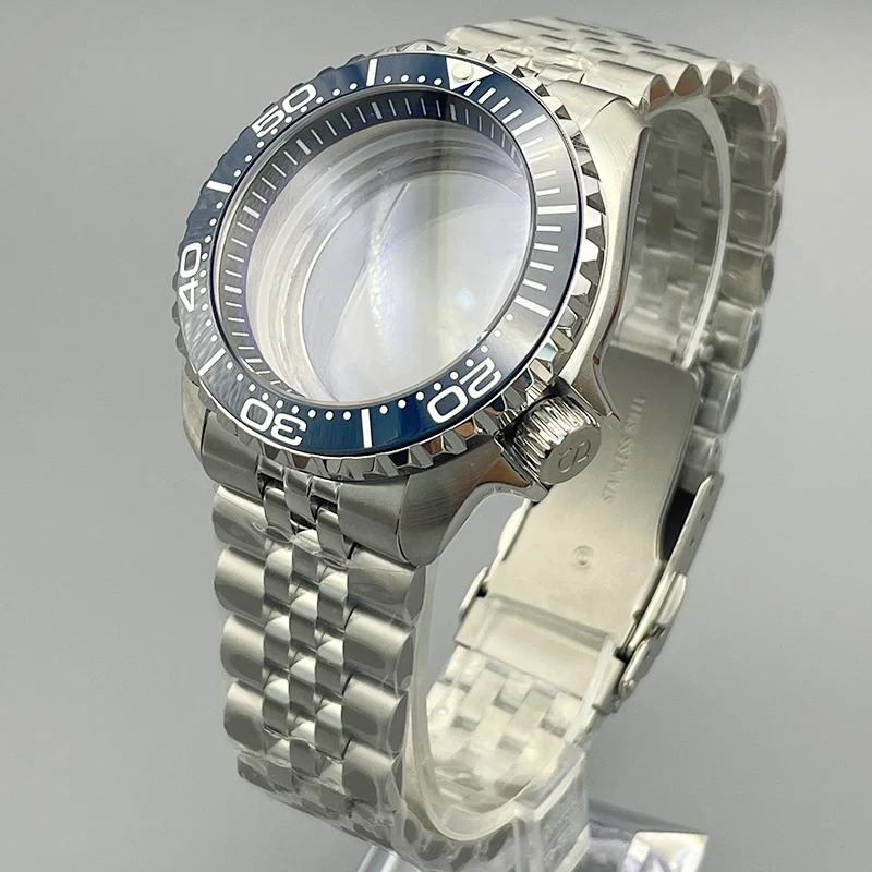 42mm SKX007 Steel Watch Case and Band Transparent Back 3.8 Crown Dome Double Sapphire Glass Fit 7S26 4R NH35 NH36 Movement
