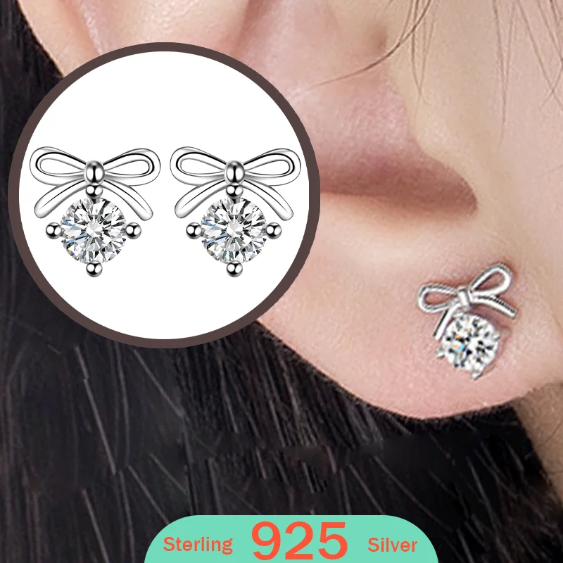 

Women‘s earring 925 Sterling Silver Jewelry Studs Fashion Bow Zircon Crystal Stud Earrings For Women New 2026 2025
