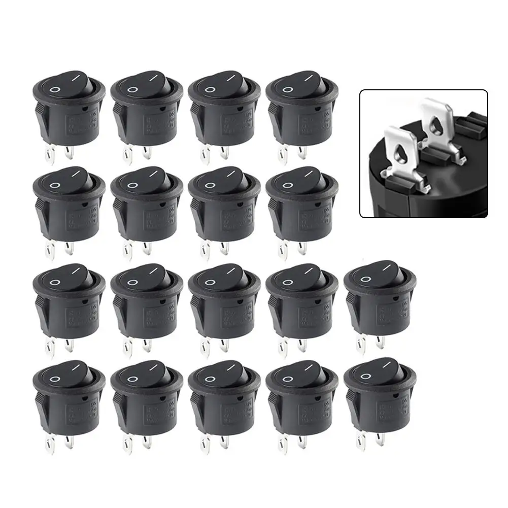 Round Black Rocker Switch KCD1105 Open 20pcs Two Pins Reliable Performance Perfect for DIY Electrical Installations