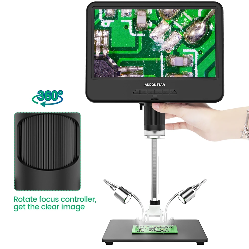 AD210 Digital Microscope 12MP 10Inch IPS Touching Screen 260X Magnification LED Fill Light Photo Video Microscope For Soldering