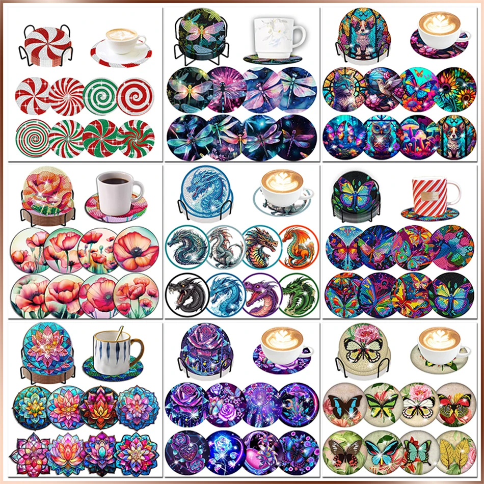 

GATYZTORY 8Pcs/Set DIY Diamond Painting Animal Drink Cup Cushion Coaster Ornament Diamond Embroidery Art Kit Kitchen Decor Gift