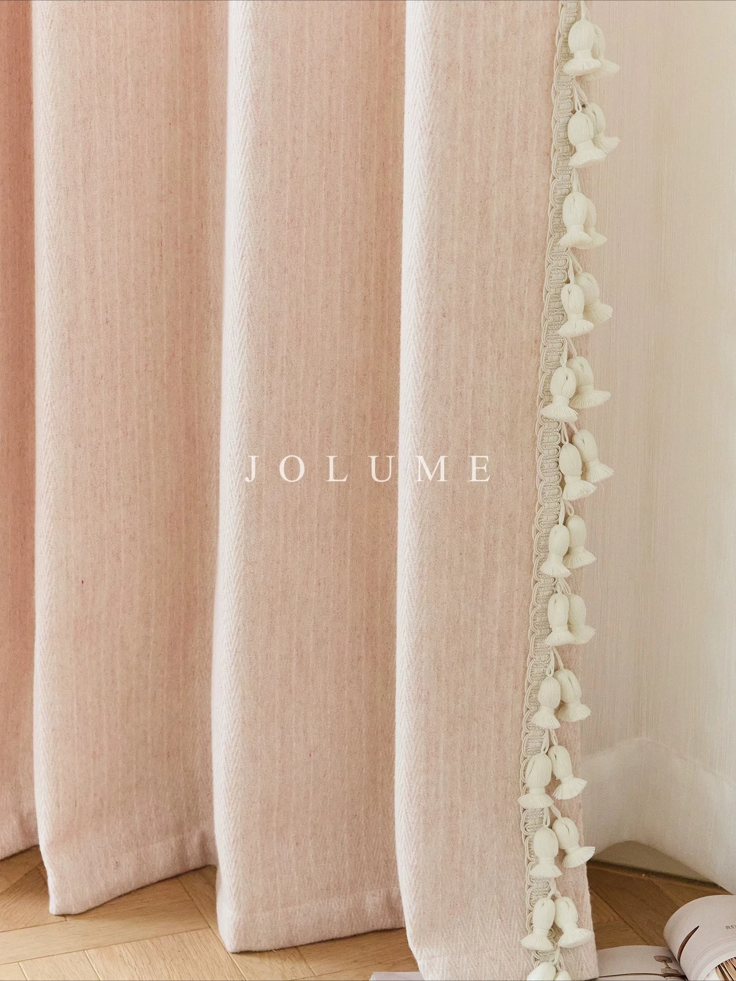 Pink Wool Chenille Vertical Stripe Jacquard Curtains for Living Room Bedroom French Window Balcony Customized Finished Product