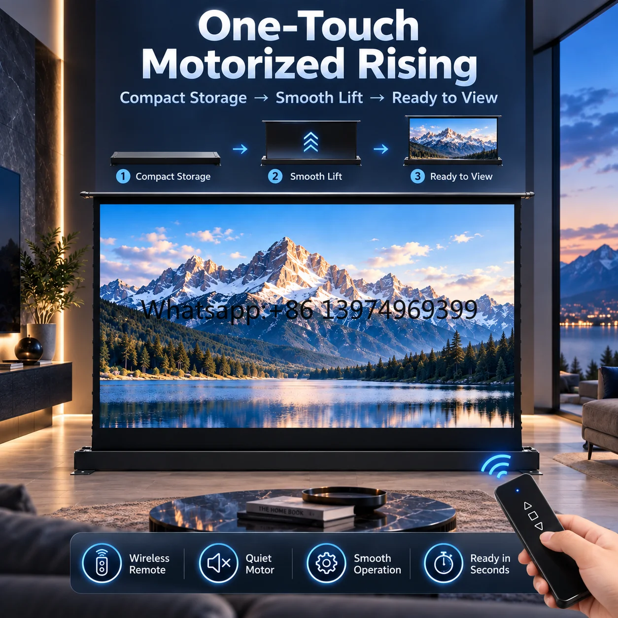 Portable Projector Screen Motorized Floor Rising Screen Tab Tensioned Cinema Screen for Home Theater Meeting Room Presentation