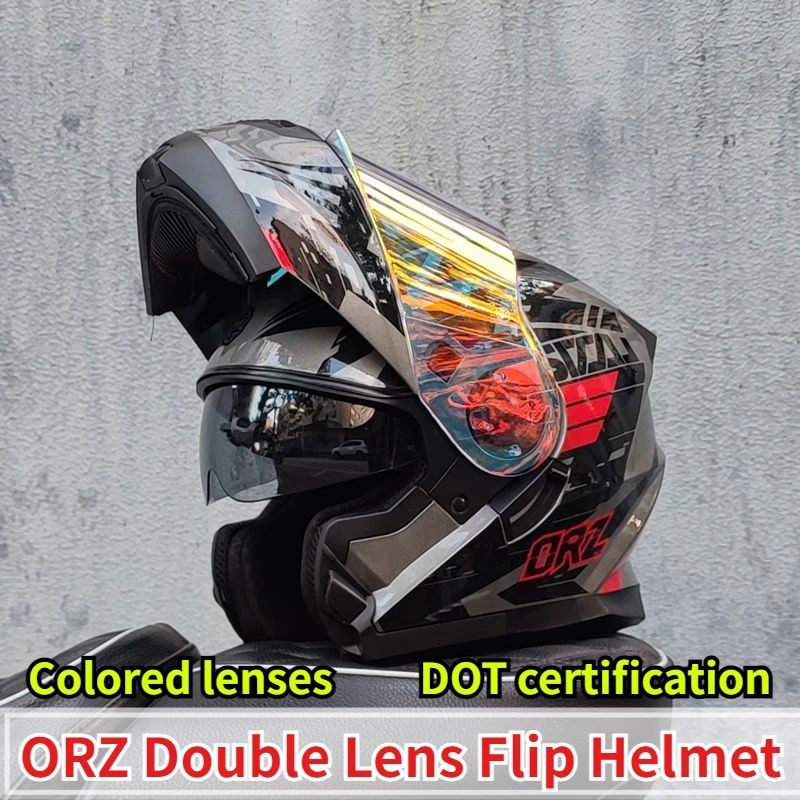 Orz Motorcycle Full Face Helmet Double Lens Peeling Helmet DOT Certification Professional Racing Off-road  Anti-collision Helmet