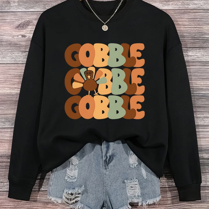 Thanksgiving Gobble Sweatshirt Funny Cute Turkey Trending Hoodies Women Fall Season Gift Retro Gobble Thanksgiving Sweatshirts