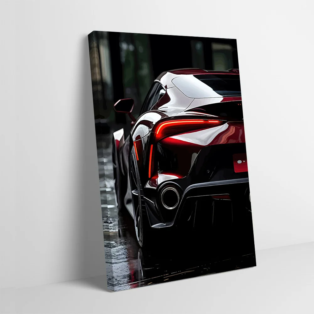 Red Sports Car Rear View Printing Poster Custom Pictures Wall Art Canvas Painting Gift for Room Decorating Interior Decoration