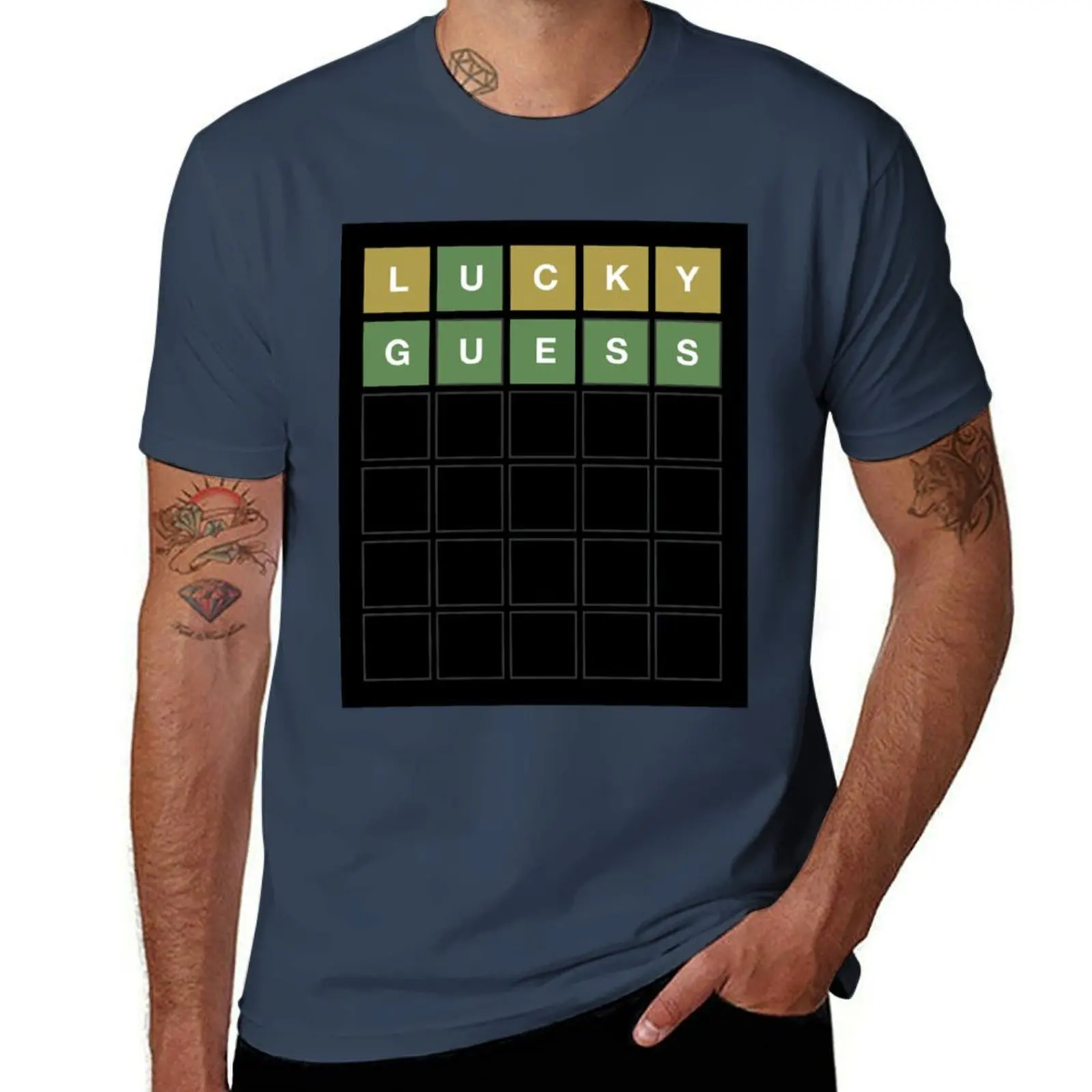 Wordle Lucky Guess-divertido Wordl Grid Word diseño de juego camiseta clásica hombres Camiseta algodón 100% algodón camisetas hombre 100% camiseta