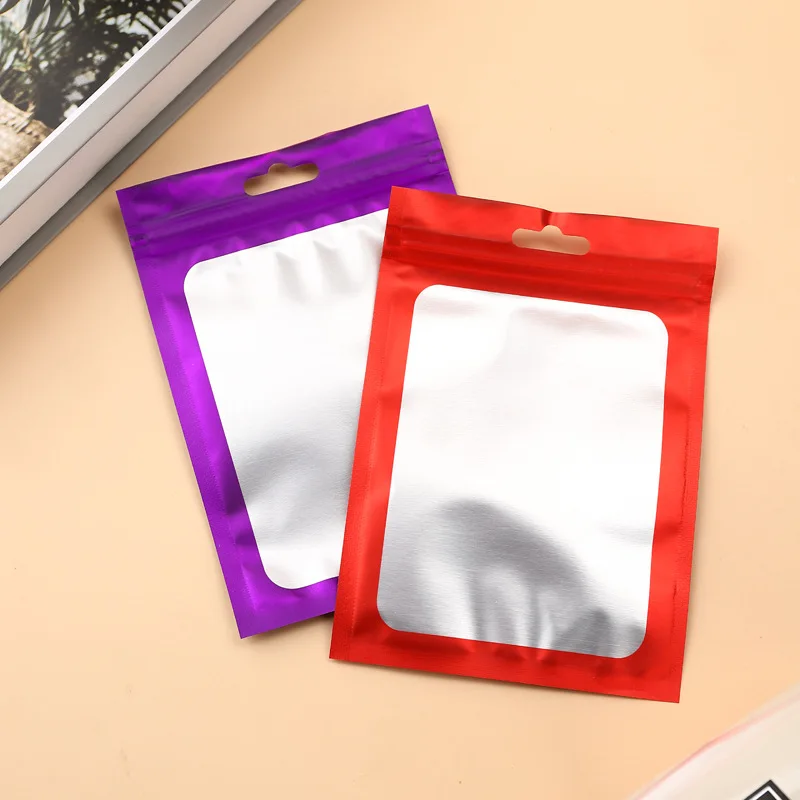 50 Stück bunte Folien-Zip-Lock-Beutel mit transparentem Fenster, wiederverwendbare Hängebeutel für Schmuckpräsentation und Verpackung – Detail 5