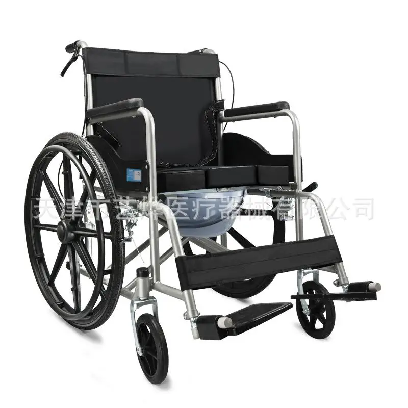 Manufacturer wholesale wheel -chair thickened steel pipe with toilet for the elderly and disabled folding wheel-chair