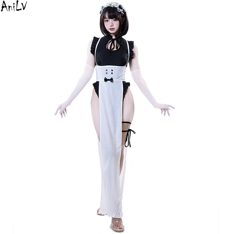 AniLV Japanese Anime Meido Kafe Maid Uniform Cosplay Victorian Era Noble Manor Women Butler Clothes Outfit Costume