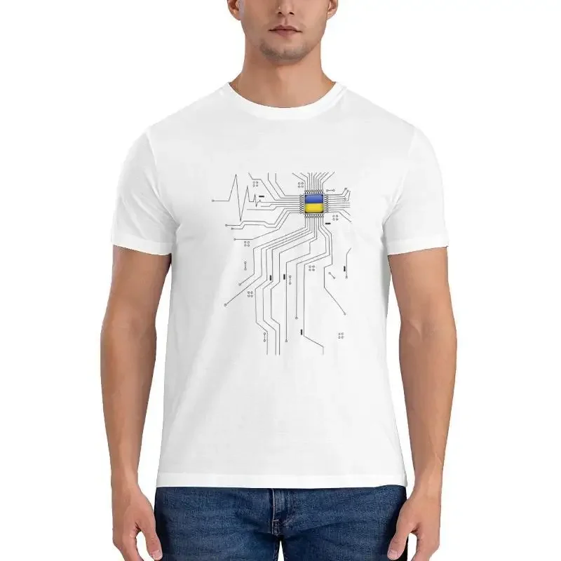 Ukraine Ukrainian UKR Ukrayina Country Flag Men's T-Shirts CPU Processor Circuit Diagram Men T Shirts Short Sleeve Shirt